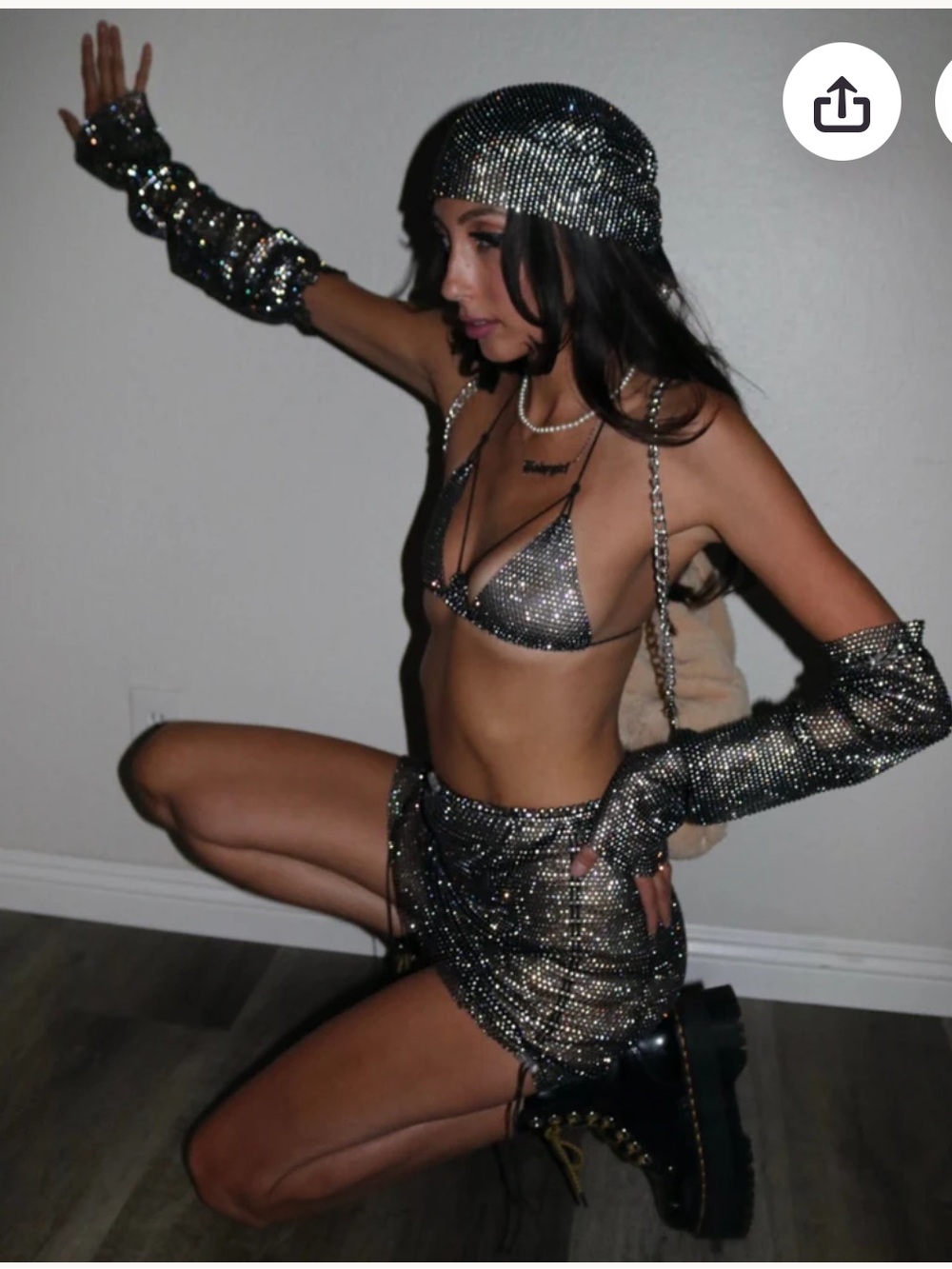 I.AM.GIA Silver Sequin Chain Bikini Top